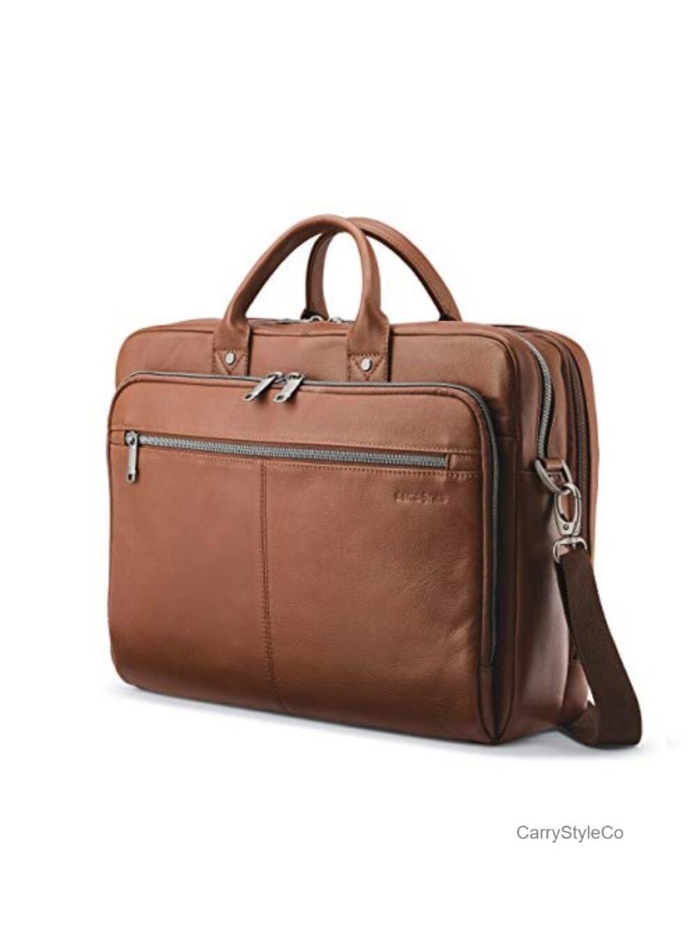 Leather Briefcase Toploader Fits 15.6" Laptop Adjustable Strap Business Travel